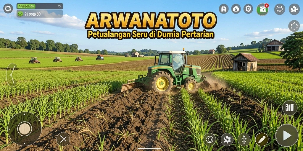 Tangkapan layar gameplay ARWANATOTO yang menampilkan suasana pertanian yang menyenangkan.
