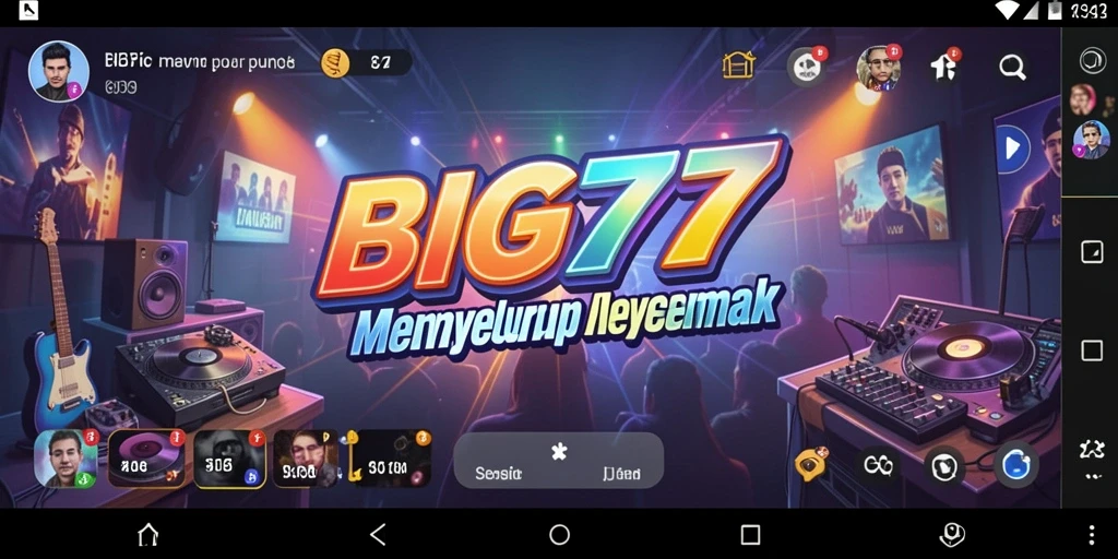 Tampilan screenshot menunjukkan gameplay seru dalam BIG77 yang penuh musik.