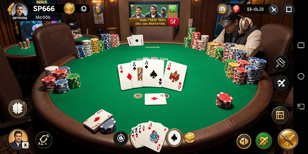 Tangkapan layar gameplay SP666 dengan suasana poker yang mengasyikkan.
