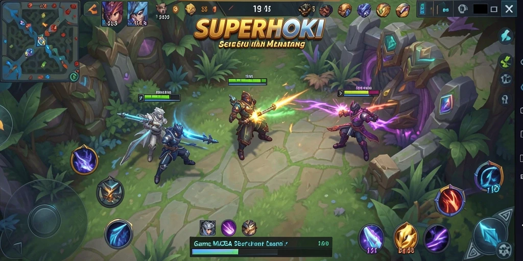 Tampilkan gameplay mendebarkan dari SUPERHOKI dengan aksi MOBA yang intens.