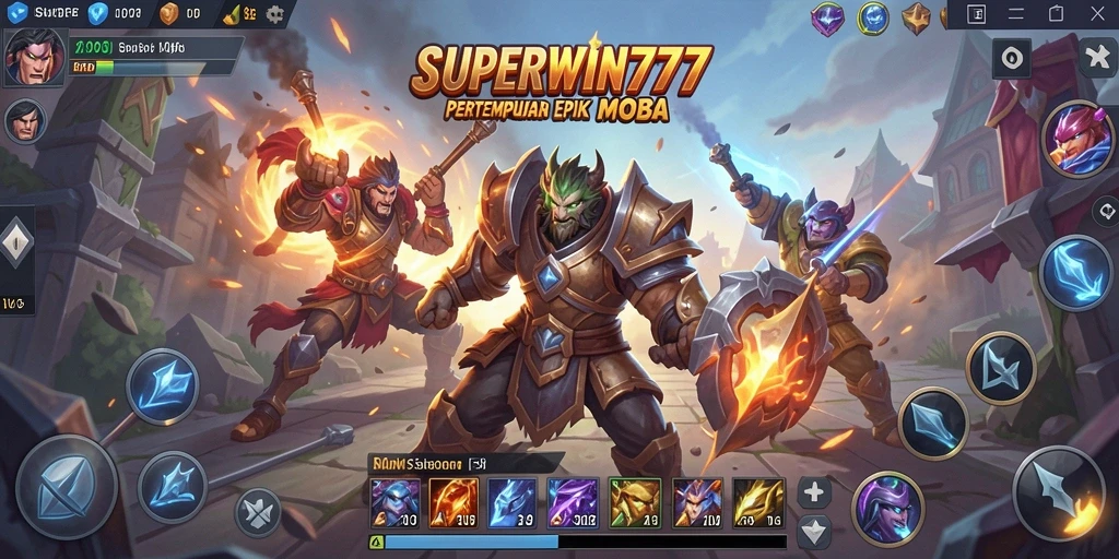 Tangkapan layar gameplay epik dari SUPERWIN777 yang menunjukkan aksi pertempuran MOBA.